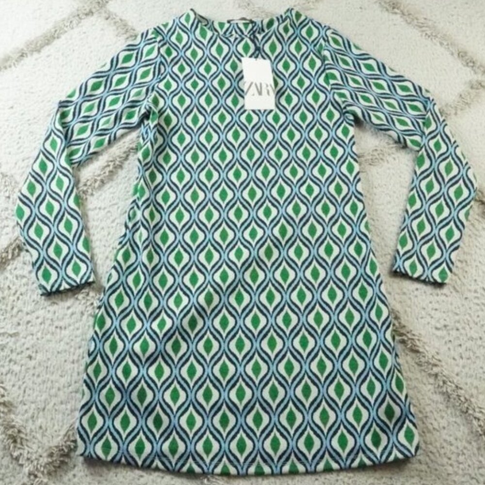 Zara Jacquard Mini Dress Womens Small Long Sleeve Multi Color